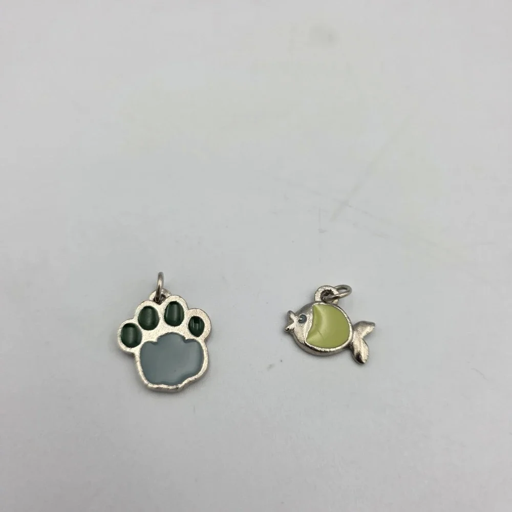 2‎ Bracelet Charms Green Blue Cat Paw & Green Fish SilverTone for Bracelets